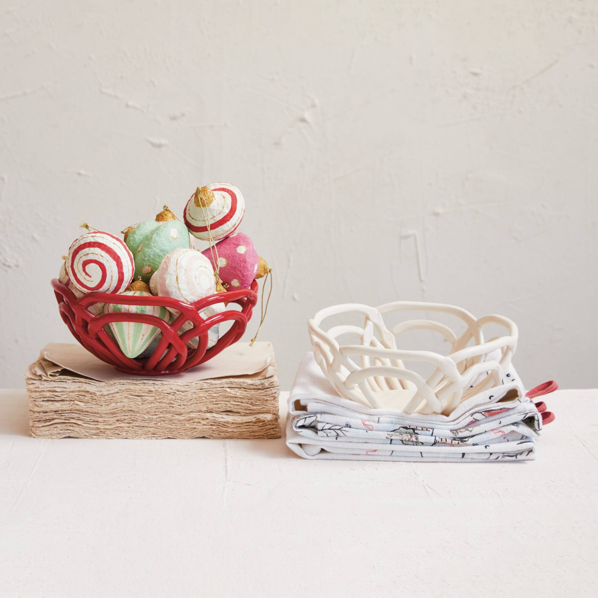 Hello Honey® 8.5" White Round Handmade Stoneware Bread Basket